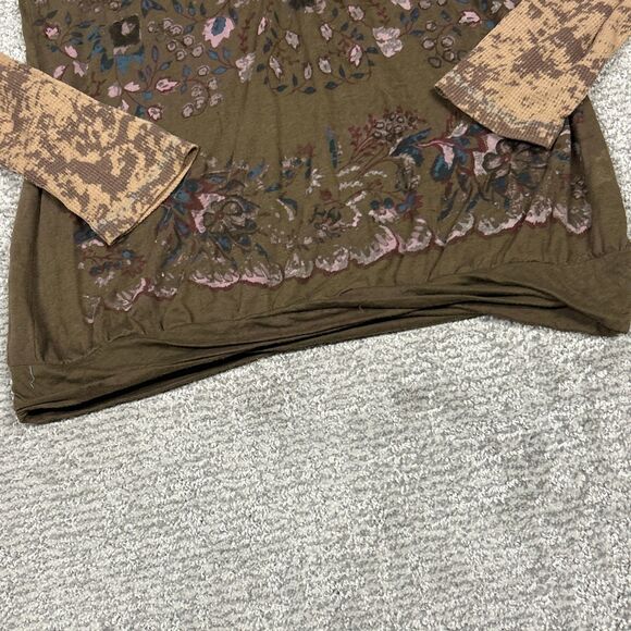 Free People Burnout Tee Shirt Womens Large Hooded Y2K Top Brown - Picture 3 of 7